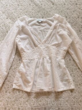 Ipekevi white long sleeve blouse with lace detailing
